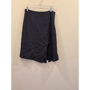 Doncaster Collection Skirt Womens 4 Black 100% Silk Front Slit M14SK16